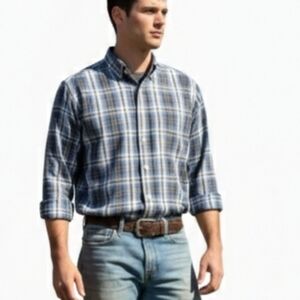 C.E. Schmidt Workwear Plaid Button Down Shirt M Blue Yellow Long Sleeve